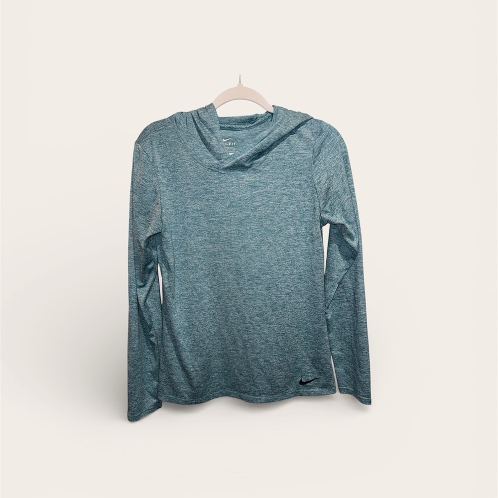 Nike Dri-Fit Womens Teal Long Sleeve Athletic Pullover with hood size Small